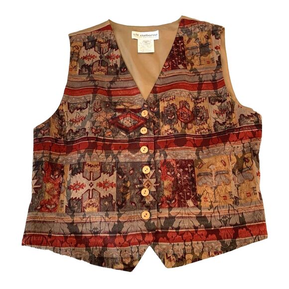 Liz Claiborne Vest P14 Floral Front Solid Tie Back Union Made USA Preppy Classic - Picture 1 of 7
